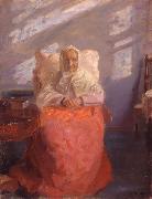 Anna Ancher Mrs Ane Brondum in the blue room oil painting on canvas
